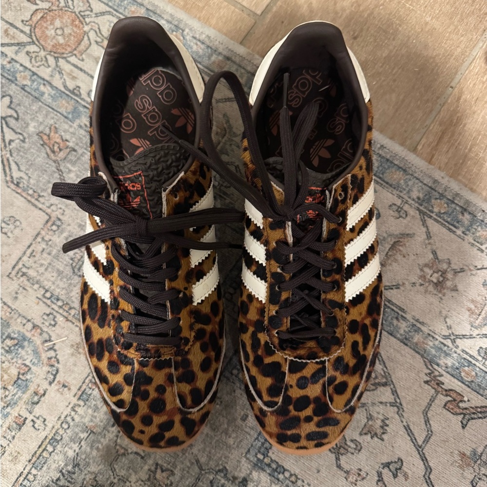 Adidas Leopard Pattern Sneakers with White Stripes